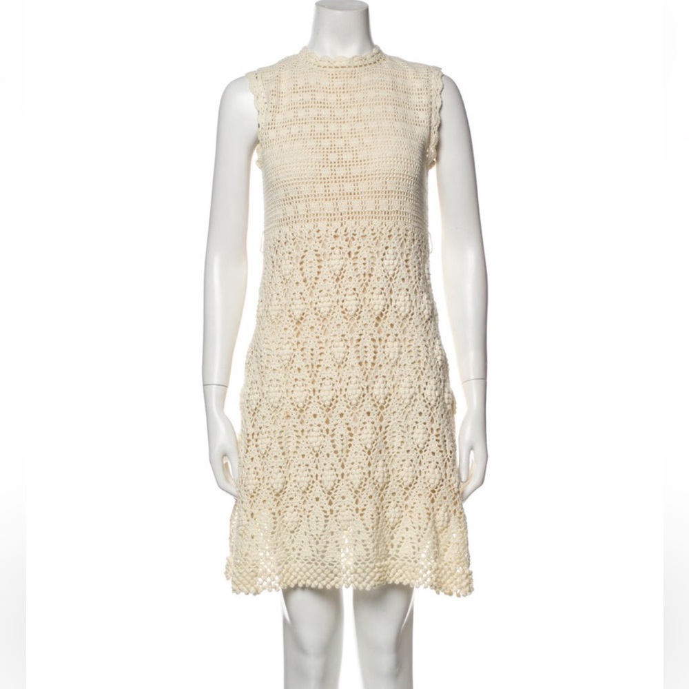 Rebecca Taylor Crochet Crew Neck Mini Dress